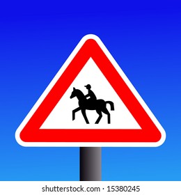 Warning horse riders sign on road illustration