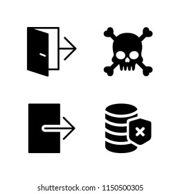 warning icon. 4 warning set with human skull with crossed bones silhouette, error and exit vector icons for web and mobile app