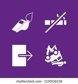 warning icon. 4 warning set with whistle, no smoking, exit and accident vector icons for web and mobile app