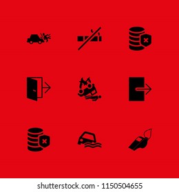 warning icon. 9 warning set with error, no smoking, flood and whistle vector icons for web and mobile app