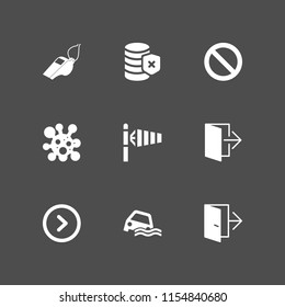 warning icon. 9 warning set with exit, windsock, error and whistle vector icons for web and mobile app