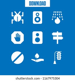 warning icon. 9 warning vector set. two opposite arrows signal, fire extinguisher, virus and prohibited icons for web and design about warning theme