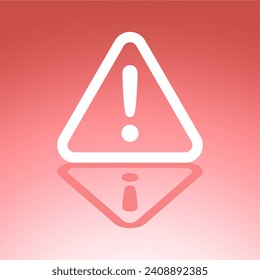 Warning icon. Attention. Caution. Vector icon isolated on red background.