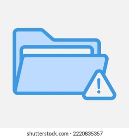 Warning icon in blue style about folders, use for website mobile app presentation