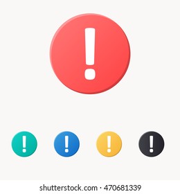 warning icon or button in flat style with long shadow, isolated vector illustration on transparent background