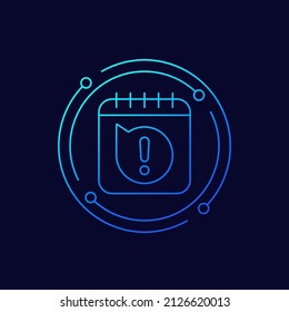 warning icon with a calendar, line vector