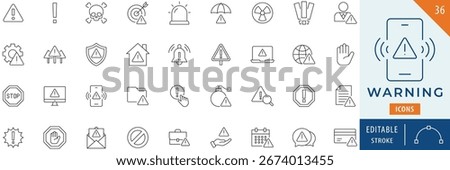 Warning icon collection set. Editable stroke.