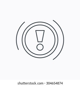 Warning icon. Dashboard attention sign. Caution exclamation mark symbol. Linear outline icon on white background. Vector