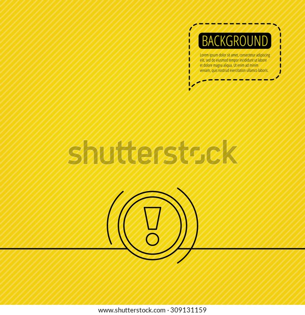 Warning icon. Dashboard attention sign. Caution
exclamation mark symbol. Speech bubble of dotted line. Orange
background. Vector