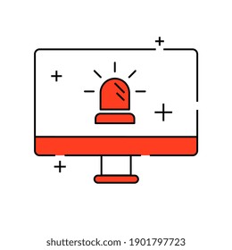 Warning icon desktop pc. Desktop pc danger symbol. Security threat. Vector illustration
