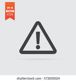 Icono de advertencia en estilo plano aislado en fondo gris. Para su diseño, logotipo. Ilustración vectorial.