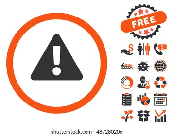 Warning icon with free bonus icon set. Vector illustration style is flat iconic bicolor symbols, orange and gray colors, white background.