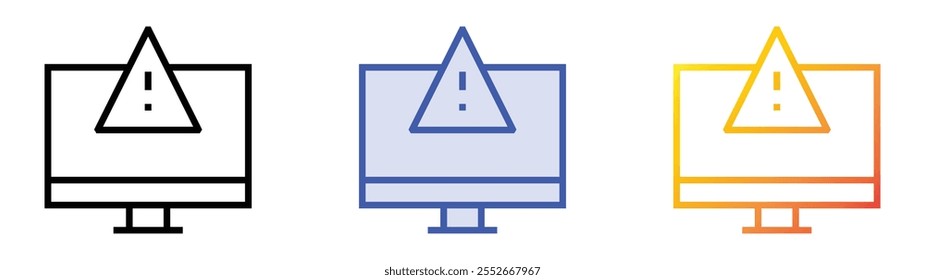 icono de advertencia. Lineal, relleno azul y diseño de estilo degradado aislado sobre fondo blanco