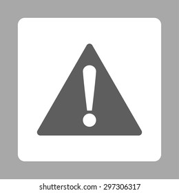 Warning icon from Primitive Buttons OverColor Set. This rounded square flat button is drawn with dark gray and white colors on a silver background.