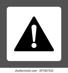 Warning icon from Primitive Buttons OverColor Set. This rounded square flat button is drawn with black and white colors on a gray background.
