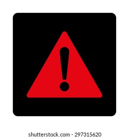 Warning icon from Primitive Buttons OverColor Set. This rounded square flat button is drawn with intensive red and black colors on a white background.