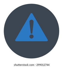 Warning icon from Primitive Round Buttons OverColor Set. This round flat button is drawn with smooth blue colors on a white background.