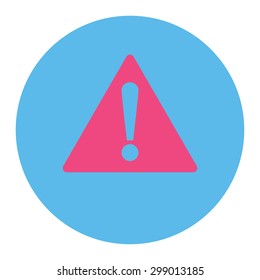 Warning icon from Primitive Round Buttons OverColor Set. This round flat button is drawn with pink and blue colors on a white background.