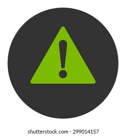 Warning icon from Primitive Round Buttons OverColor Set. This round flat button is drawn with eco green and gray colors on a white background.