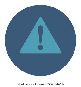 Warning icon from Primitive Round Buttons OverColor Set. This round flat button is drawn with cyan and blue colors on a white background.