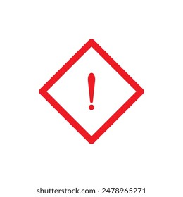 Warning icon from Primitive Set. This isolated flat symbol is drawn with red color on a white background, angles are rounded.