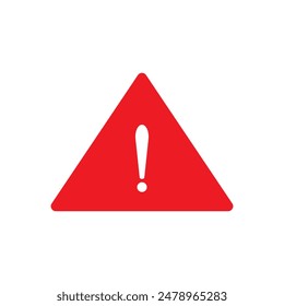 Warning icon from Primitive Set. This isolated flat symbol is drawn with red color on a white background, angles are rounded.