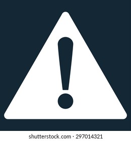 Warning icon from Primitive Set. This isolated flat symbol is drawn with white color on a dark blue background, angles are rounded.