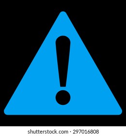 Warning icon from Primitive Set. This isolated flat symbol is drawn with blue color on a black background, angles are rounded.