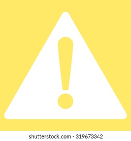 Warning icon from Primitive Set. This isolated flat symbol is drawn with white color on a yellow background, angles are rounded.