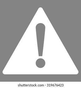 Warning icon from Primitive Set. This isolated flat symbol is drawn with white color on a gray background, angles are rounded.