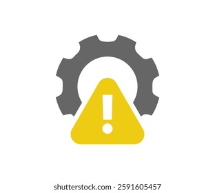 Warning icon, process, gear symbol with exclamation mark. Risk management icon vector design and illustration.

