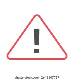 Warning icon with red triangle border and black exclamation mark, flat style.