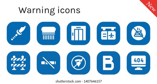 warning icon set. 10 filled warning icons.  Simple modern icons about  - Weapon, Flea, Elevator, Gate, No poop, Barrier, No smoke, No fast food, Bold, 404 error