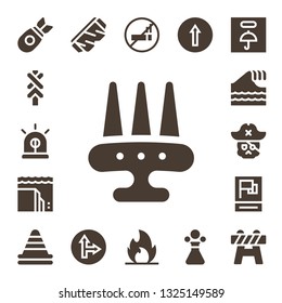 warning icon set. 17 filled warning icons.  Simple modern icons about  - Bomb, Road sign, Siren, Weapon, Landslide, Tsunami, Skull, Propaganda, Cone, Safety glasses, Traffic signal