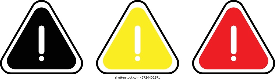 Ícone de aviso definido. Símbolos de sinal de alerta. Cuidado e design de aviso de perigo. Sinal de perigo. Ícones de exclamação
