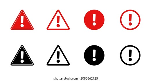 Warning icon set. Danger symbol. Attention concept. Vector EPS 10. Isolated on white background.