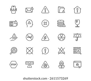 Warning Icon Set Editable Stroke. For Mobile and Web. Contains such icons as Notification Icon, Danger, Alertness, Safety, Warning Sign, Stop Sign