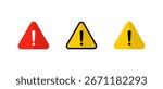 Warning icon set in flat design. Caution and alert triangle sign. Danger and hazard symbol
