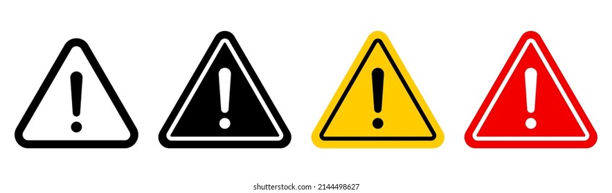 WARNING ICON. set of warning icons isolated on white background. White exclamation mark on a red and black triangle. Black exclamation mark on yellow and white background. Vector EPS 10