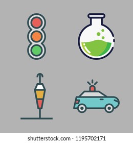 warning icon set. vector set about traffic lights, wind sign, police car and poison icons set.