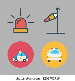 warning icon set. vector set about police car, siren and wind sign icons set.