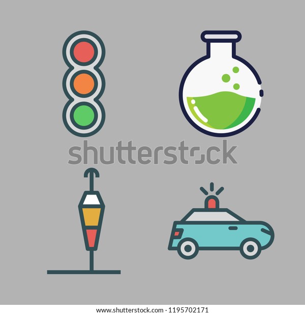 warning icon set. vector set about\
traffic lights, wind sign, police car and poison icons\
set.