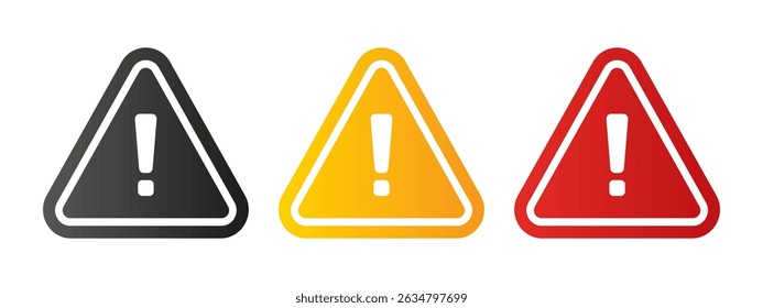 Warning icon set vector illustration. General caution sign indicating safety hazards. Clean and professional triangle exclamation mark flat design.