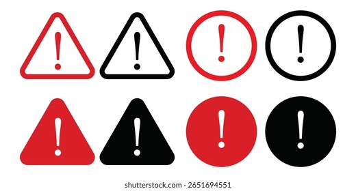 Icono de advertencia establece la silueta del Vector sobre fondo blanco.