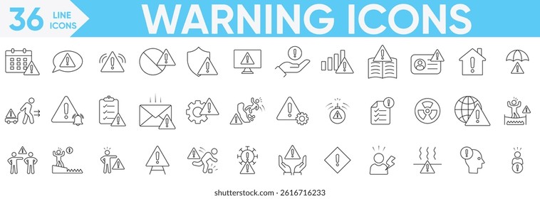 Warning icon set.warning sign, toxic, attention, siren, alert, caution, Security, Error, Attack, Stop, Healthcare, alarm, bomb and and more.Vector and illustrator set.