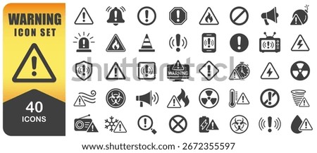 Warning Icon Symbol Set. Caution Icons Pack Featuring Alerts, Caution Signs, Hazard Symbols, And Safety Notifications. Isolated Vector Illustration Symbol Sign Collection