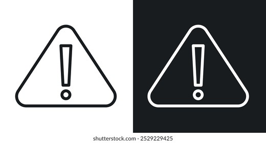 Ícone de aviso na cor preta de linha fina. ilustração simples de símbolos vetoriais planos.