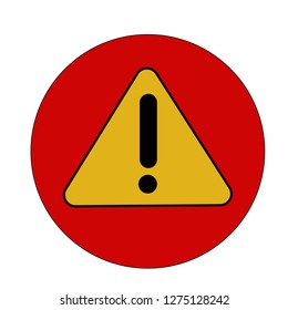 Warning icon This isolated flat symbol is drawn with yellow color on a red background, angles are rounded. eps10