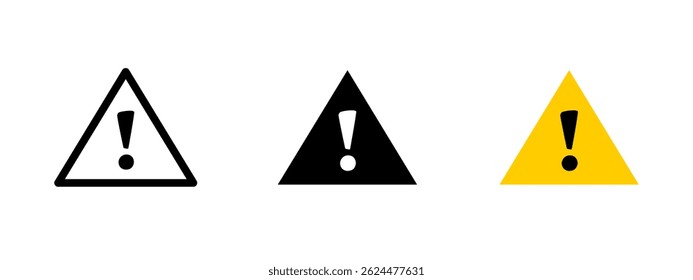 Warning icon. Triangle with exclamation mark indicating danger or caution vector illustration. Safety symbol for alerts and hazardous conditions sign. Emergency and risk notification pictogram.