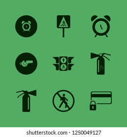 warning icon. warning vector icons set traffic signs, extinguisher, whistle and alarm